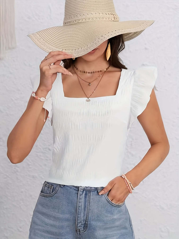 Women's Smocked Square-Neck Flutter Sleeve Top