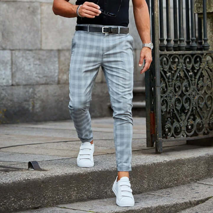 Men's Slim Fit Plaid Trousers: Smart Casual Tapered Leg Pants