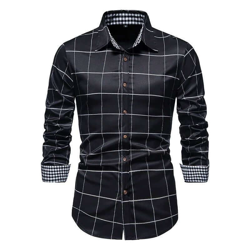 Men's Slim Fit Long Sleeve Plaid Shirt