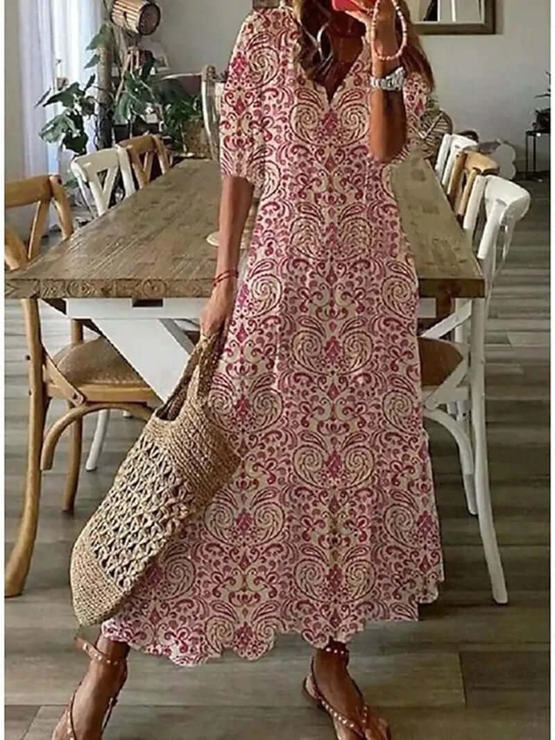 Women's Bohemian Maxi Dress: Flowy, Floral Summer Dress