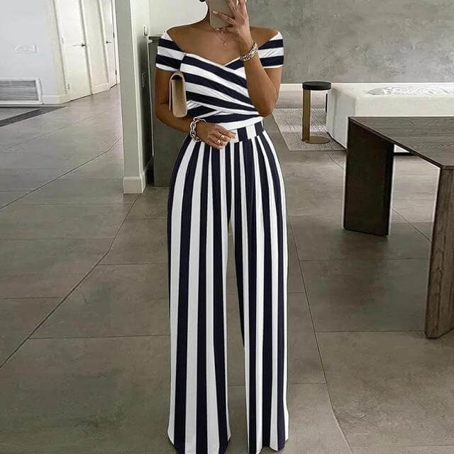 Women's Floral Wide Leg Jumpsuit: Off-Shoulder Wrap
