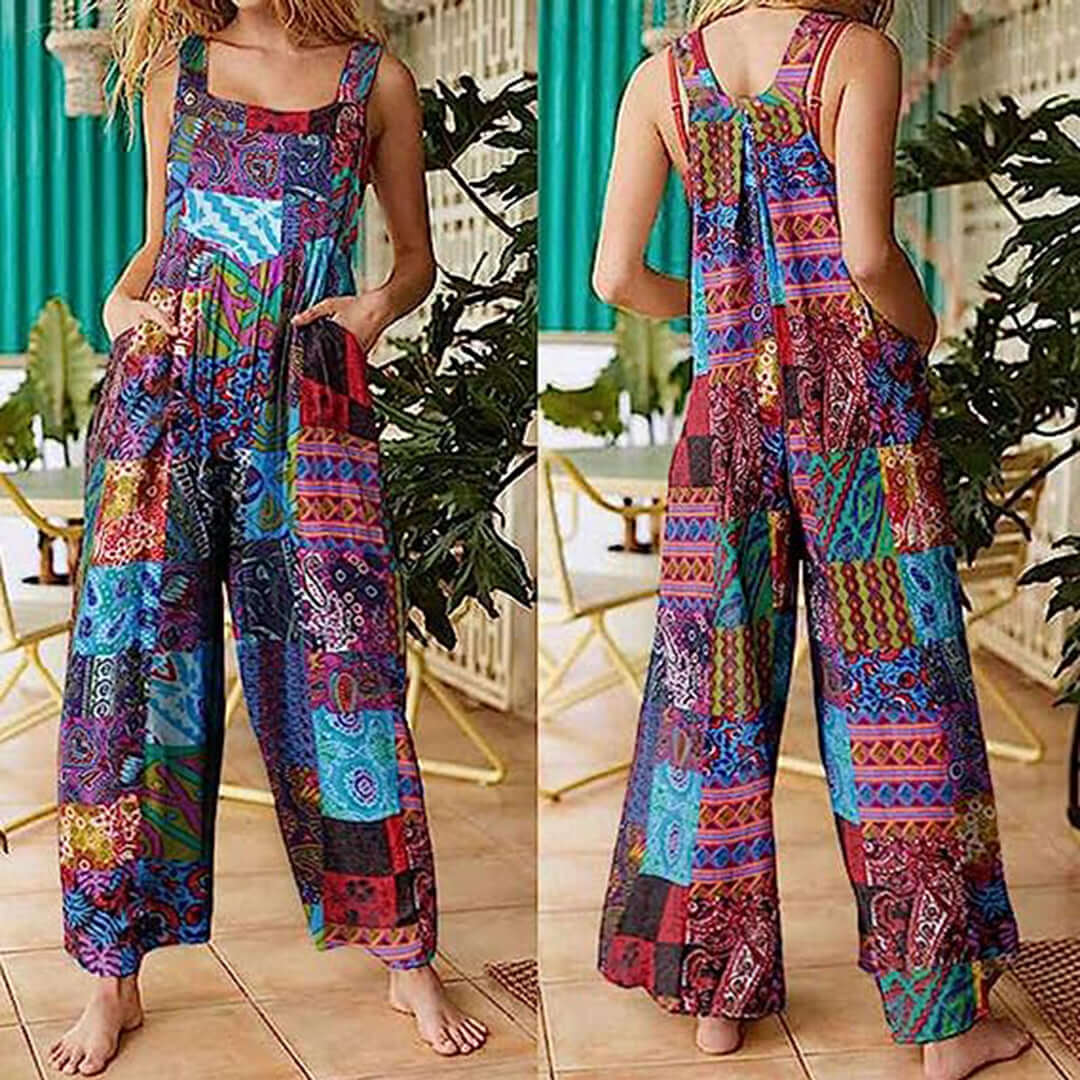Women's Wide Leg Sleeveless Jumpsuit, Casual Summer Boho Style