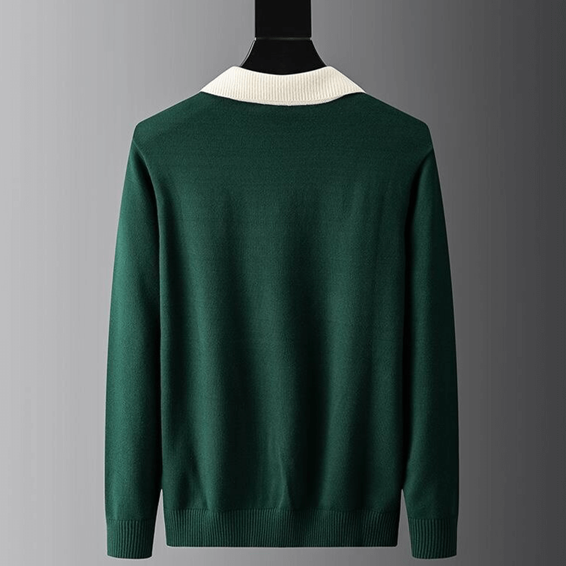 Men's Lapel Zippered Long Sleeve Sweater
