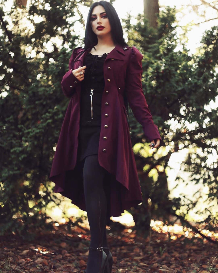 Women's Medieval Retro Jacket: Elegant Midi Length, Standing Collar
