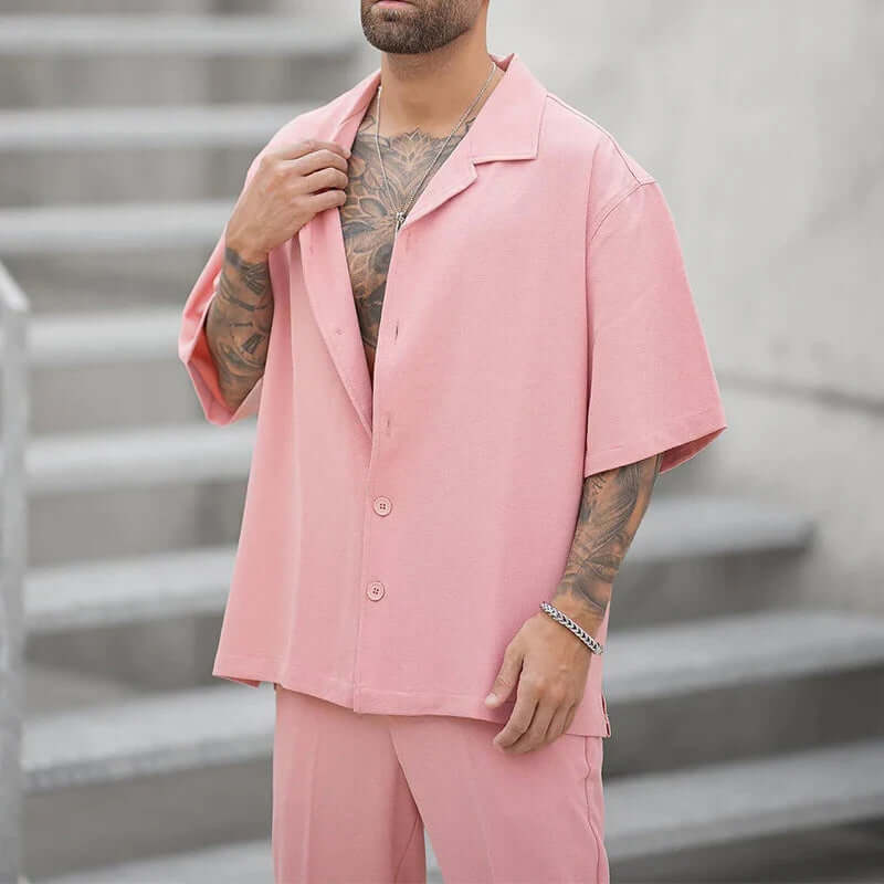 Men's Relaxed Fit Cotton Shirt and Pants Set