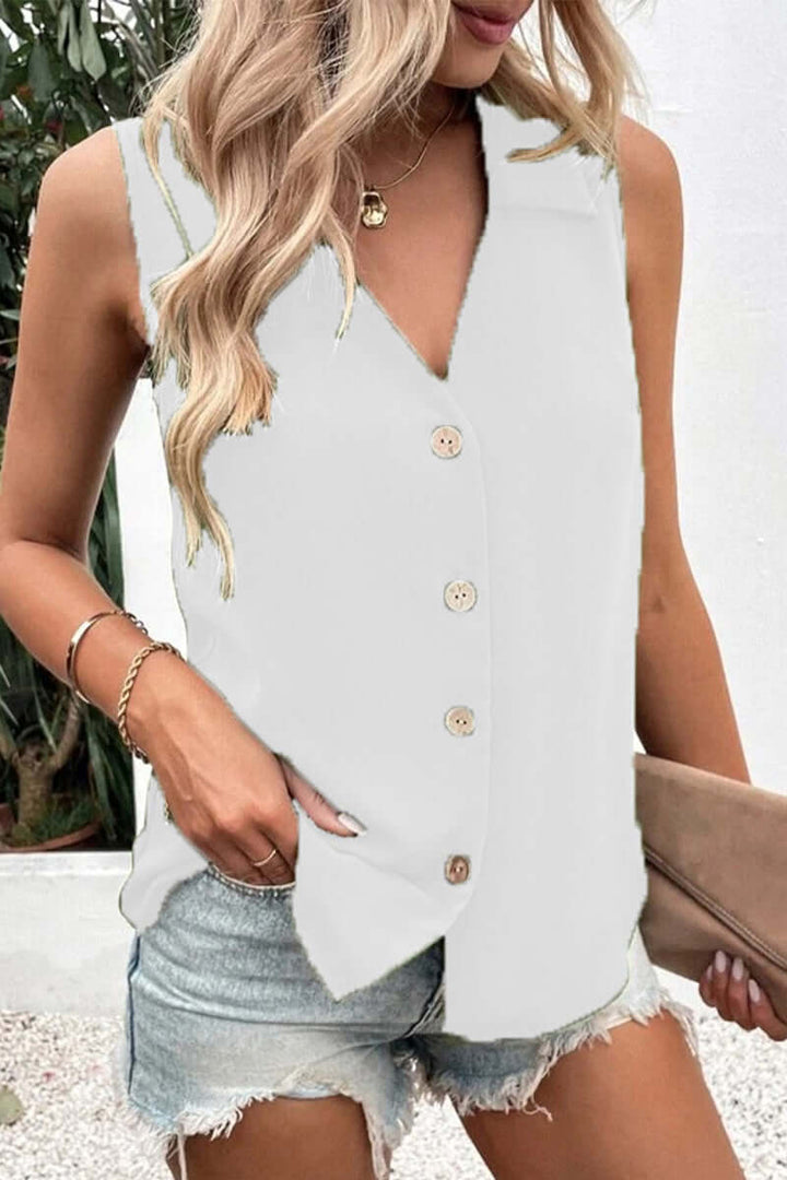 Women's V-Neck Button-Up Top: Elegant & Versatile