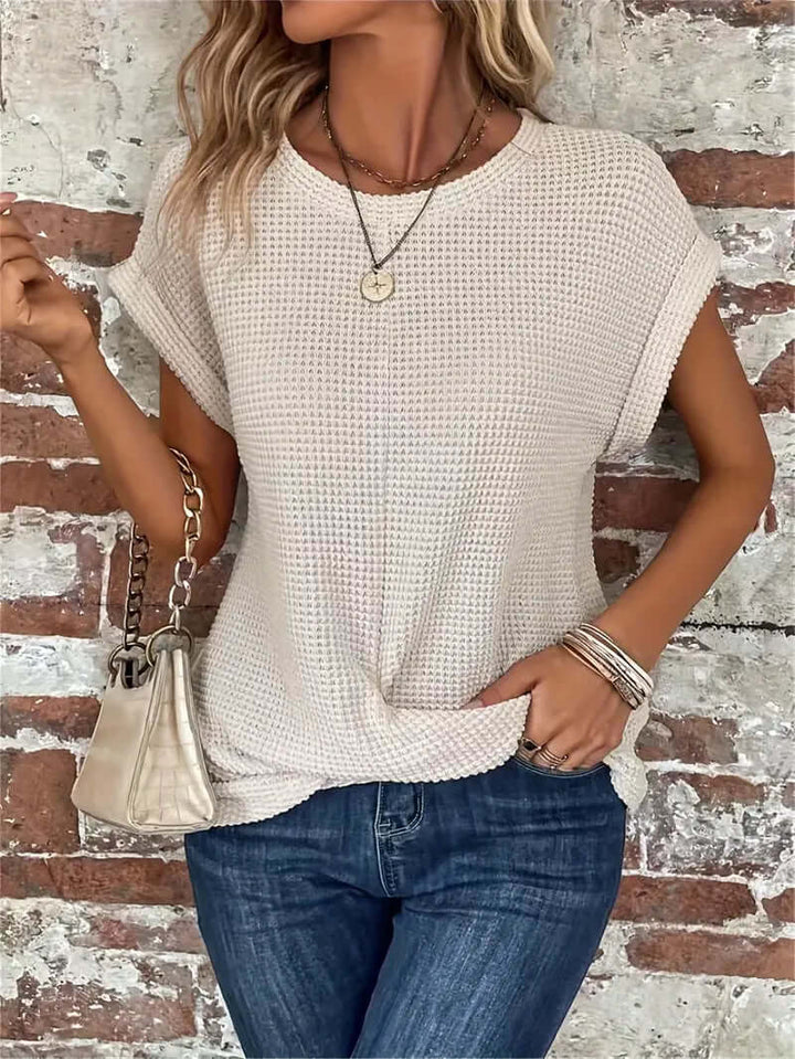Lightweight Breathable Cotton Blend Top - Casual Round Neck Short Sleeve