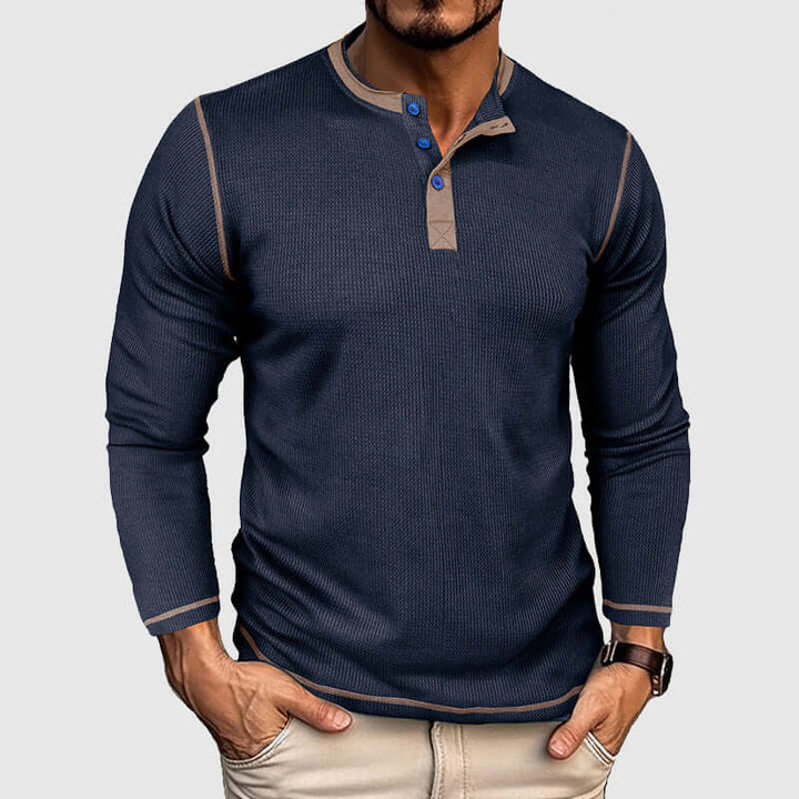 Men's Long Sleeve Waffle T-Shirt - Relaxed Fit, Vintage Style