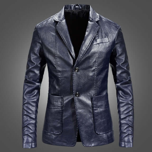 Men's Stylish PU Leather Blazer Jacket - Notched Lapel Design