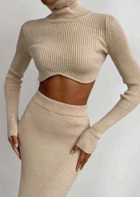 Women's Asymmetrical High-Neck Knitted Sweater Set