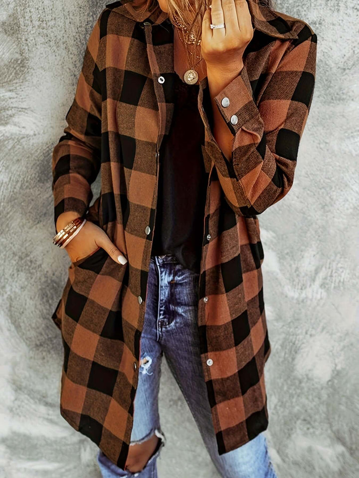 Women's Long Sleeve Plaid Shirt: Relaxed Fit Button-Up Top