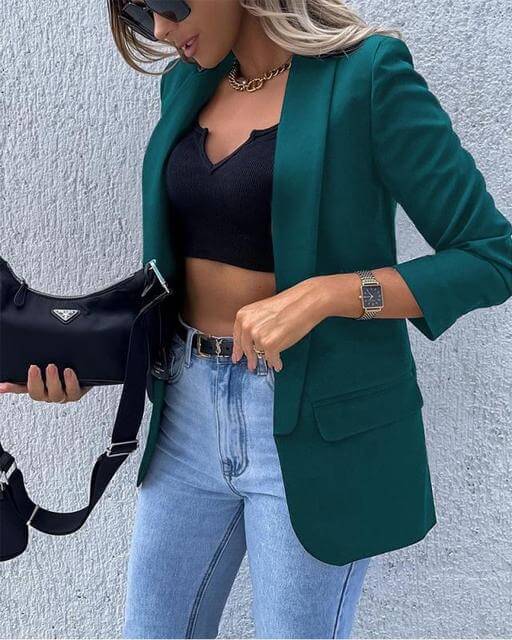 Women's Elegant Solid & Lattice Print Blazer