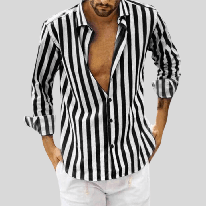 Men's Slim Fit Vertical Stripe Long Sleeve Shirt