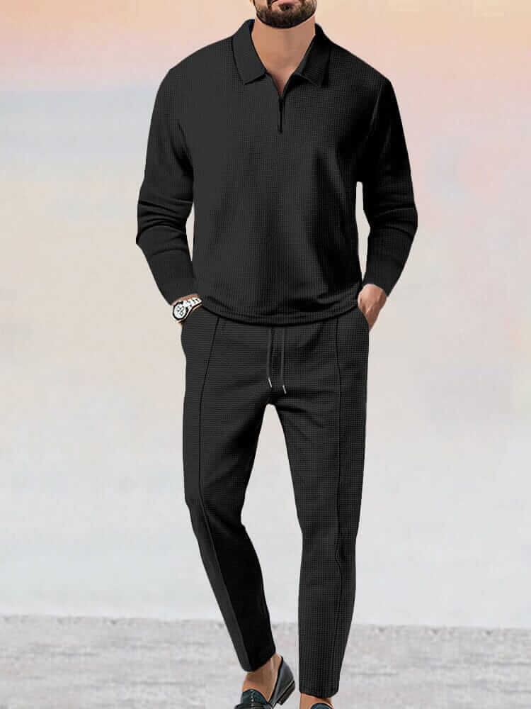 Men's Sporty Waffle Two-Piece Set: Relaxed Fit, Soft Cotton Blend