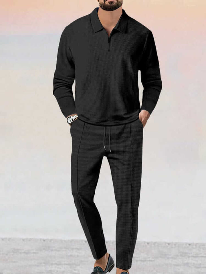 Men's Sporty Waffle Two-Piece Set: Relaxed Fit, Soft Cotton Blend