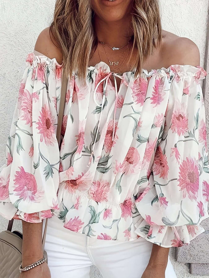 Women's Off-Shoulder Floral Blouse: Summer Balloon Sleeve Top
