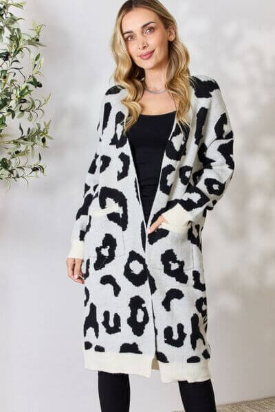 Women's Long Leopard Print Knit Cardigan