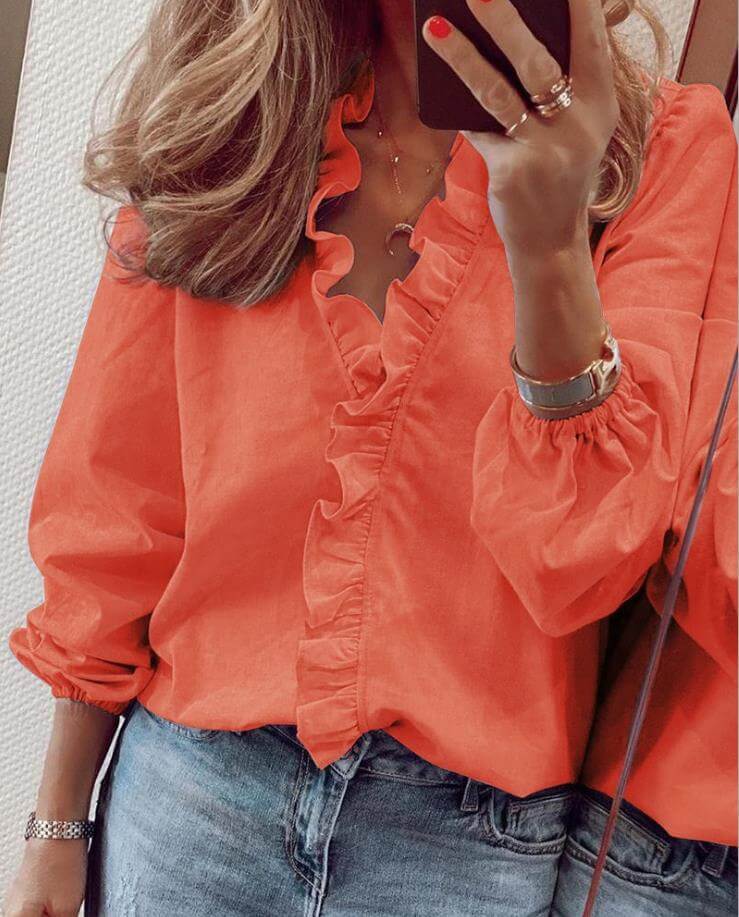Women's V-Neck Ruffle Blouse: Elegant & Comfortable Top
