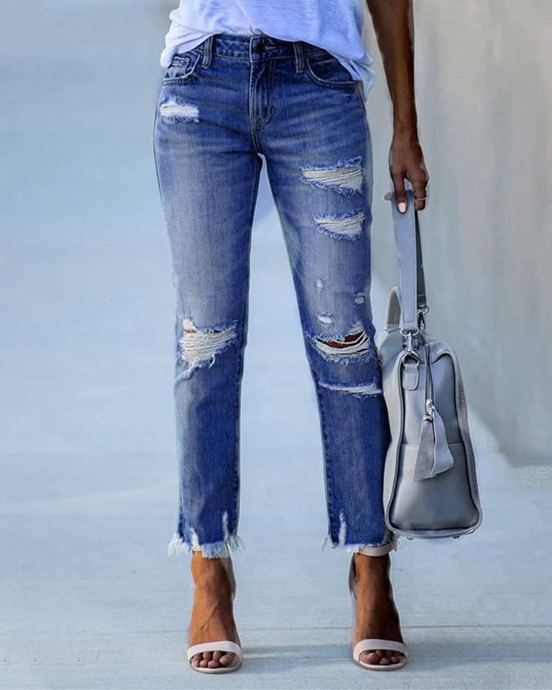 Women's Casual Ripped Denim Pants: Trendy Relaxed Fit Jeans