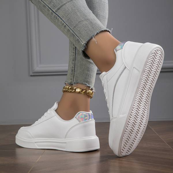 Women's White Leather Sneakers with Metallic Accents