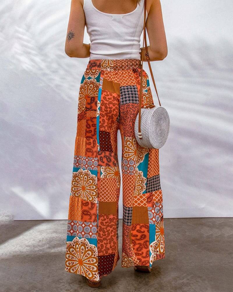Women's Wide Leg Palazzo Trousers: High Waist, Drawstring, Boho Style