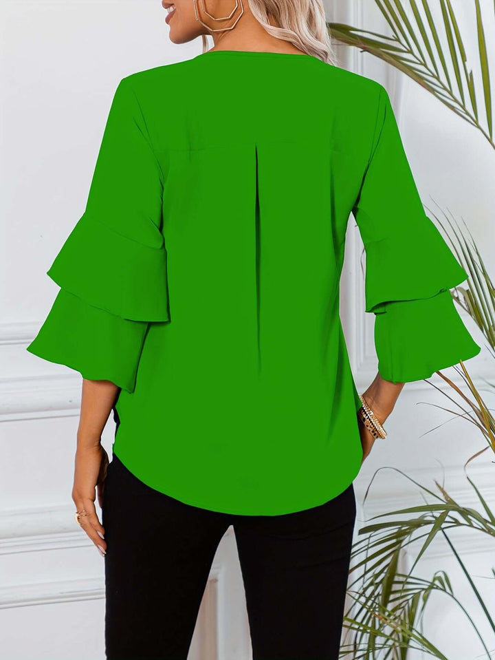 Women's Ruffle Sleeve Blouse - Round Neck, Regular Fit