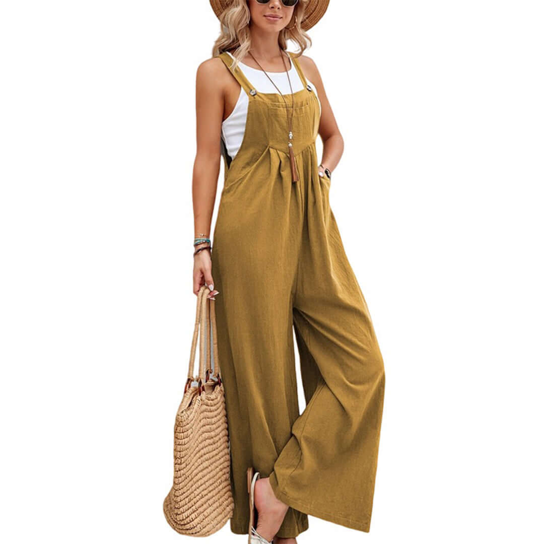 Women's Sleeveless Wide Leg Linen Jumpsuit
