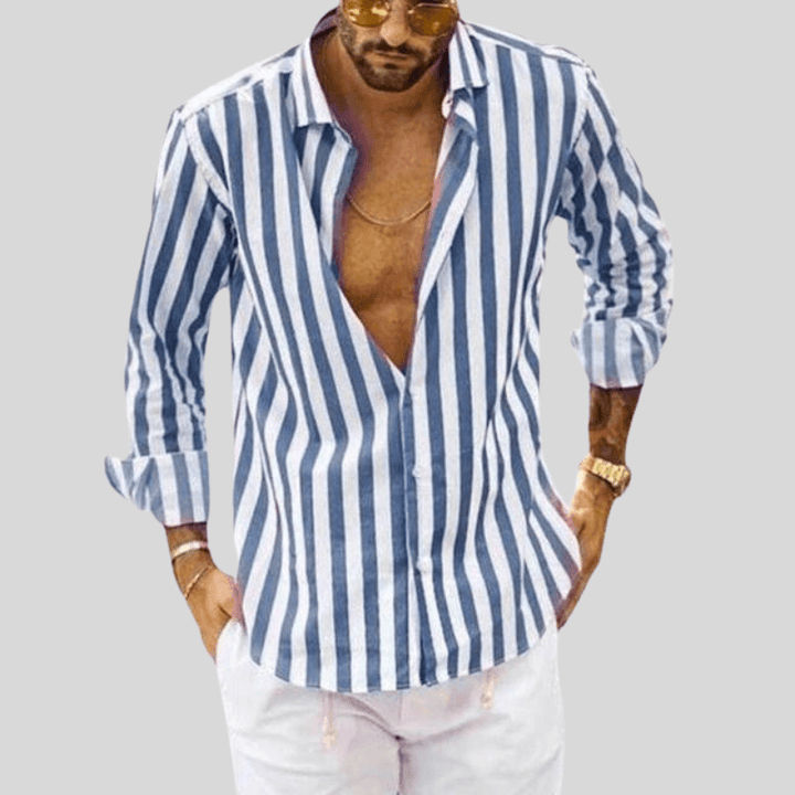 Men's Slim Fit Vertical Stripe Long Sleeve Shirt