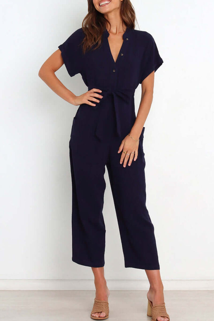 Women's V-Neck Button Jumpsuit: Versatile & Stylish