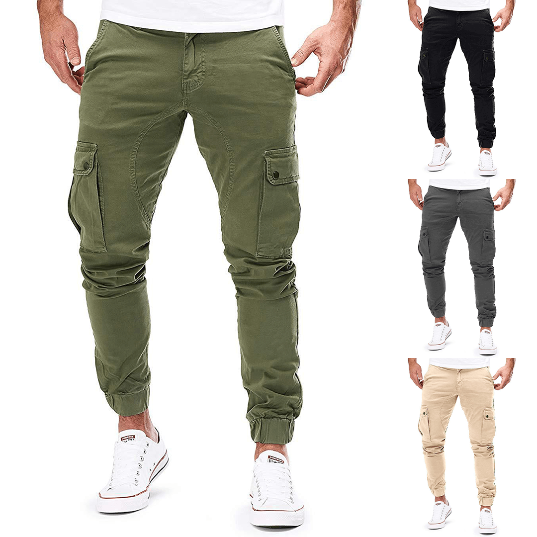 Men's Multi-Pocket Stretch Cargo Pants: Slim Fit, Breathable Trousers