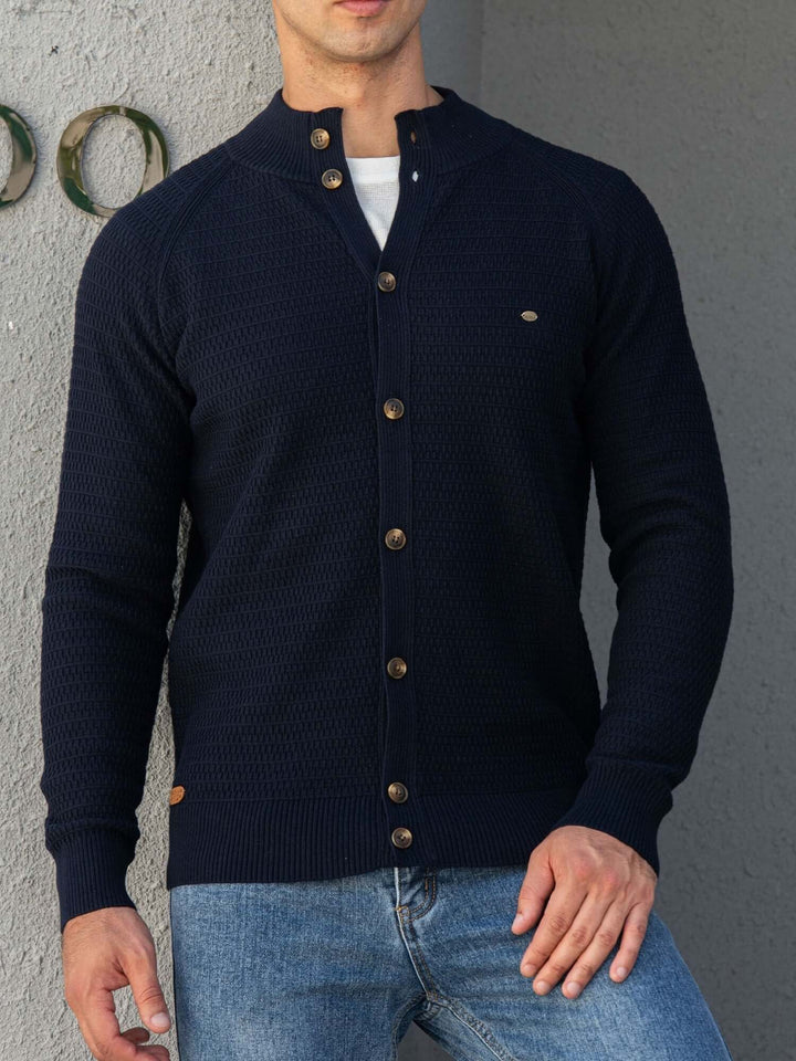 Men's Stand Collar Buttoned Cotton Sweater
