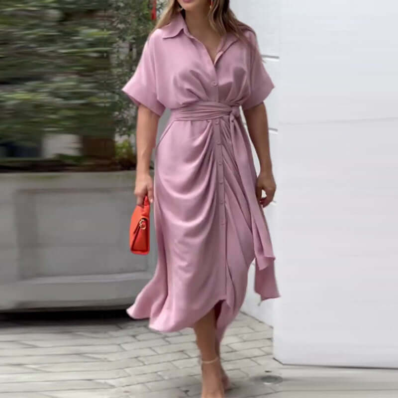 Women's Summer Ruffle Print Shirt Dress