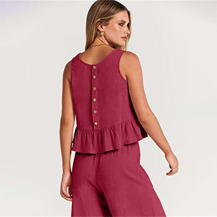 Women's Summer Sleeveless Jumpsuit: Peplum Waist, Wide Leg