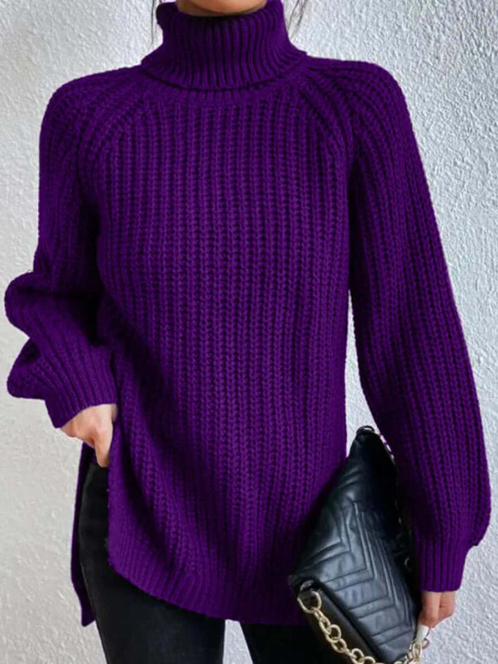 Women's Full-Size Turtle Neck Ribbed Knit Sweater