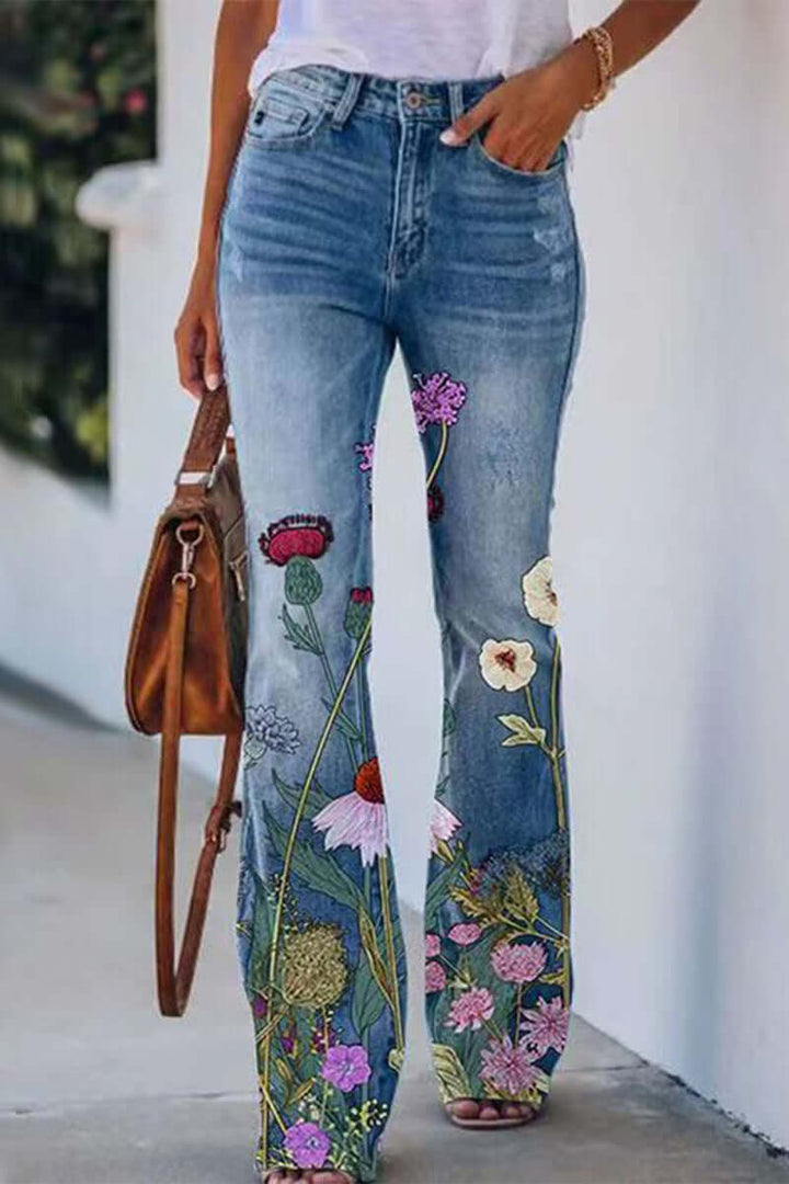 Women's Casual Floral Denim Jeans
