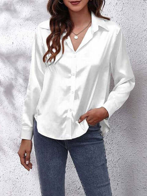 Women's Long-Sleeve Satin Blouse: Elegant & Versatile Top