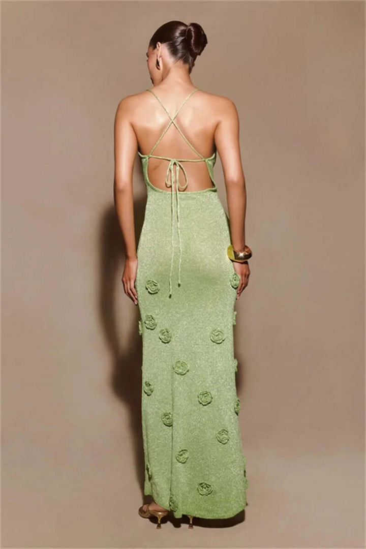 Elegant Sleeveless Evening Gown with Floral Detail