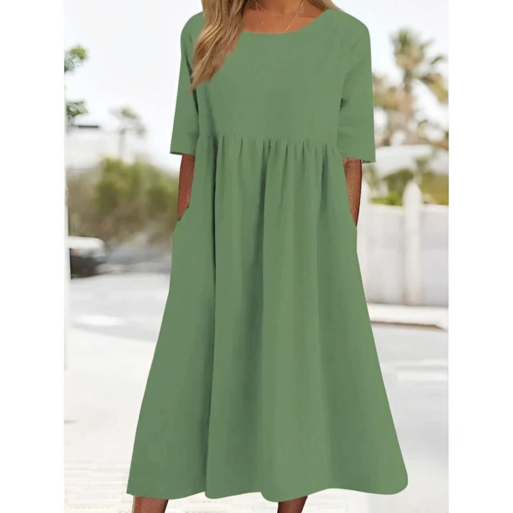 Women's Pleated Cotton Linen Midi Dress