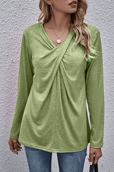 Women's Casual V-Neck Long Sleeve Top