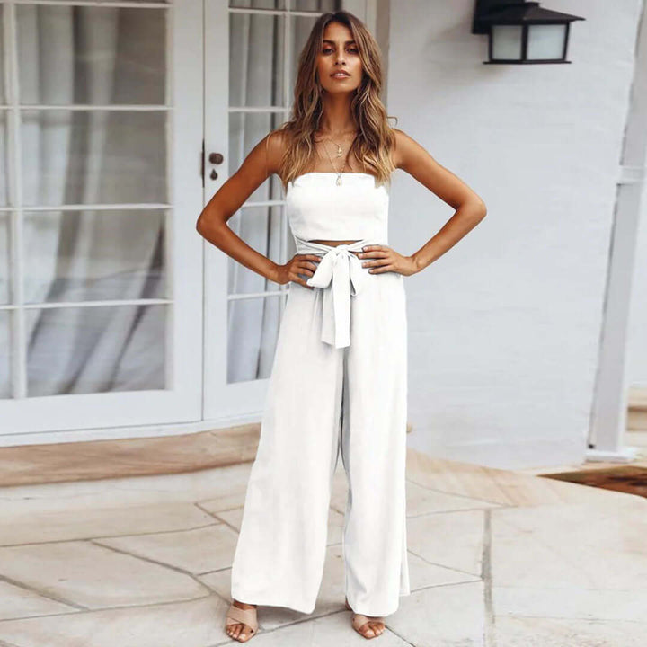 Women's Casual Strapless Jumpsuit with Elastic Waist