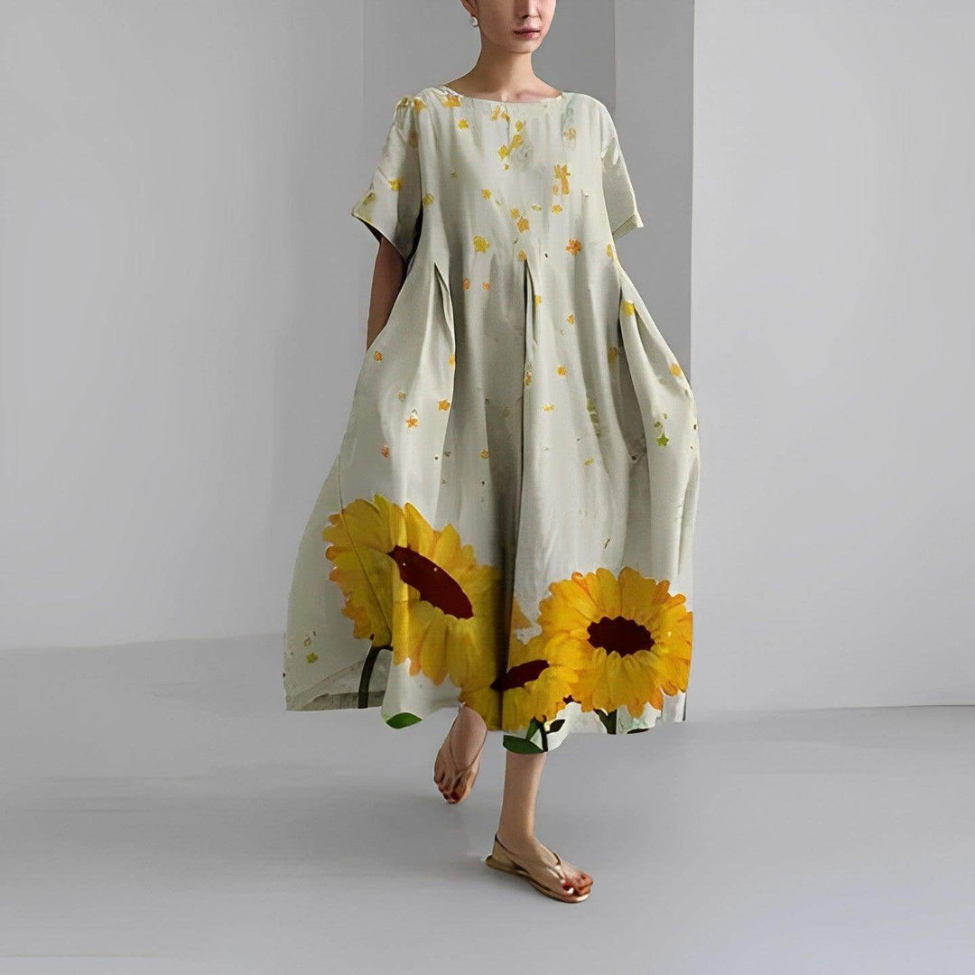 Women's Casual Loose Swing Dress, Floral Print, Boho Style