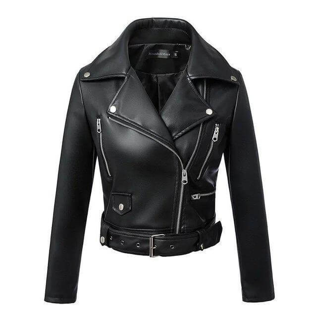 Women's Stylish Biker Moto Jacket with Belt