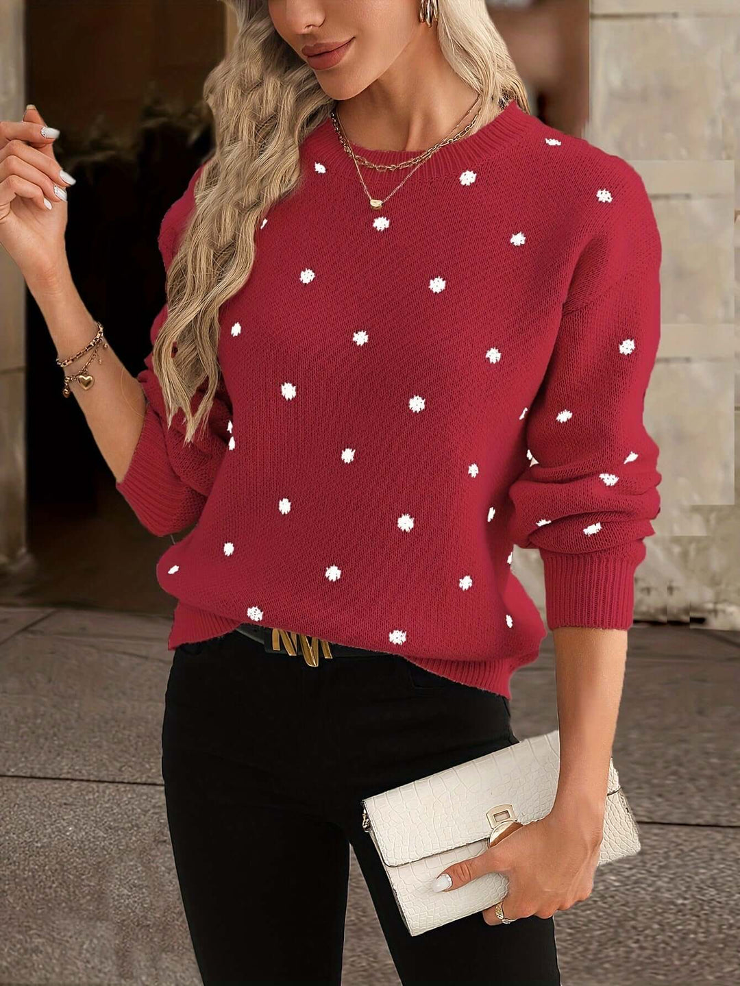 Polka Dot Knitted Sweater: Cozy & Stylish Winter Top