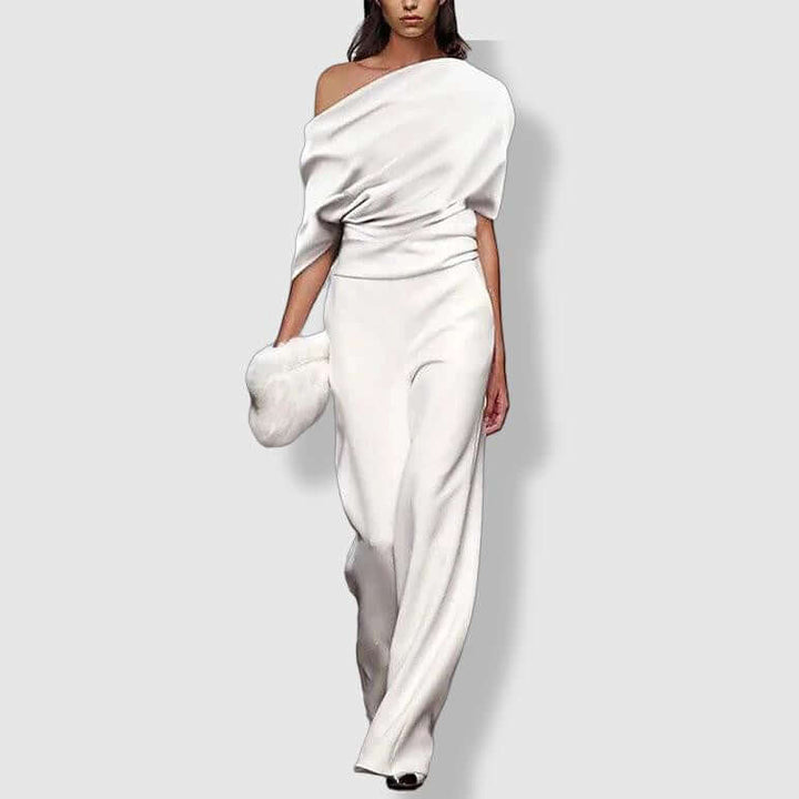 Elegant Women's Wide-Leg Jumpsuit: Draped & Cinched