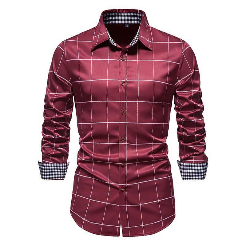 Men's Slim Fit Long Sleeve Plaid Shirt
