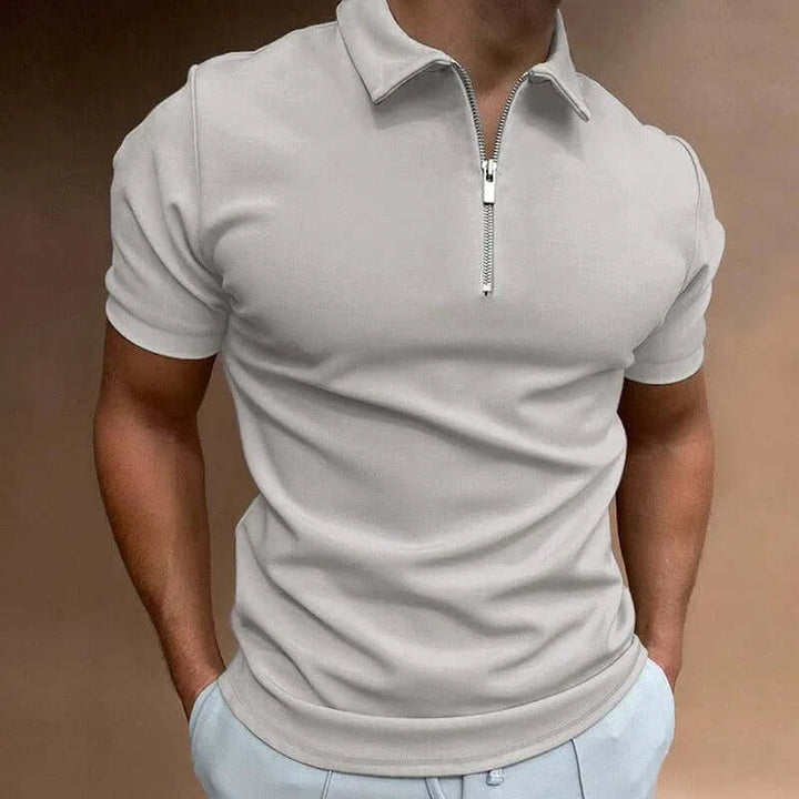 Men's Short Sleeve Slim Fit Polo Shirt with Zipper