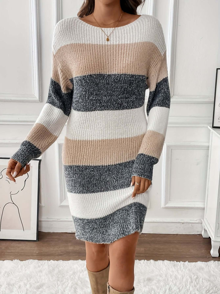 Women's Relaxed Fit Striped Knit Sweater Dress