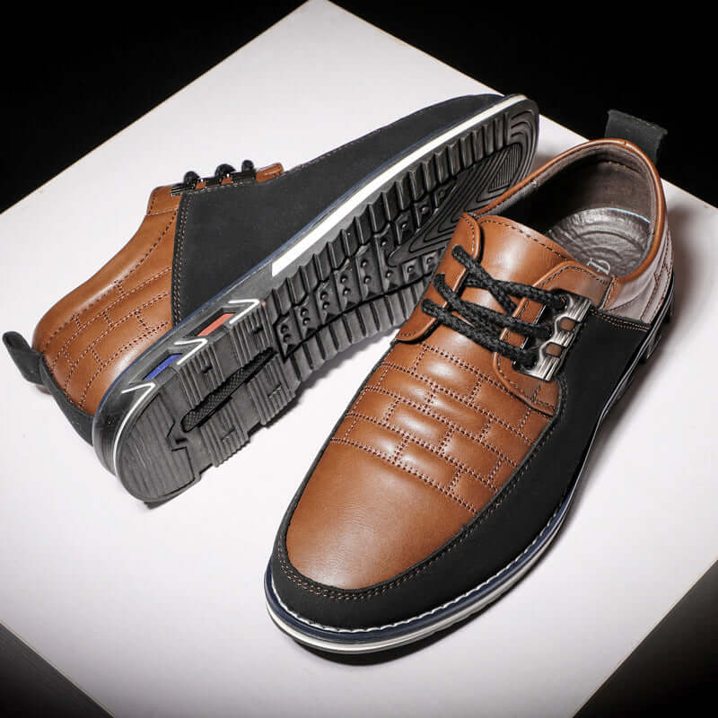 Men's Checked Leather Lace-Up Shoes