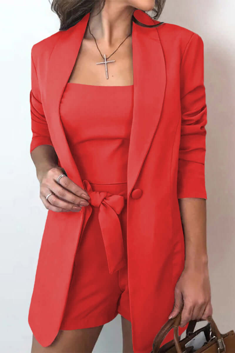 Women's Casual 3-Piece Set: Bow Tie & Turn-Up Collar