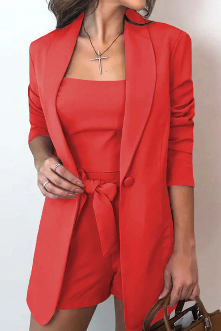 Women's Casual 3-Piece Set: Bow Tie & Turn-Up Collar